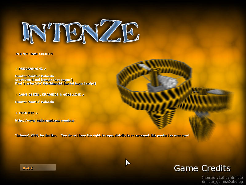 intenze game credits