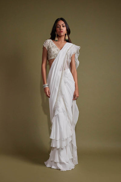 White Ruffle Saree