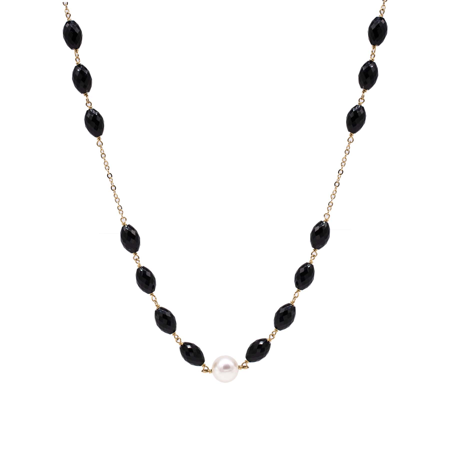 Matte Onyx Bead + Freshwater Pearl Centered Necklace