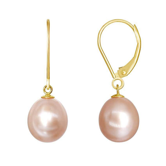 14k Natural Pink Pearl Drop Leverback Earring freeshipping - Jewelmak Shop