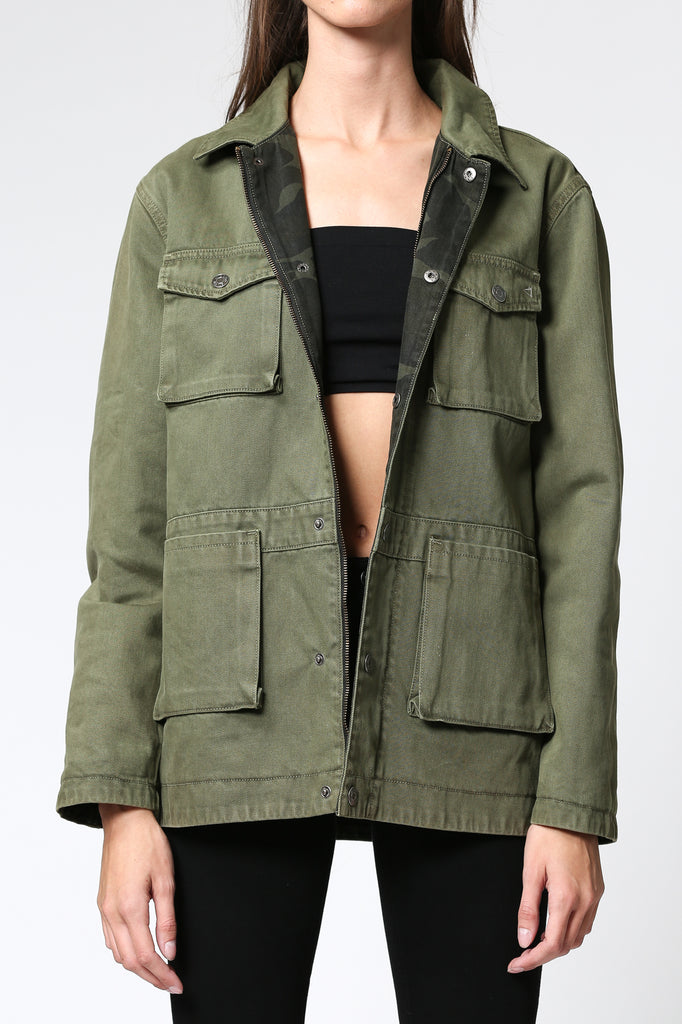 REBEL OLIVE GREEN CAMO REVERSIBLE JACKET – HIDDEN JEANS