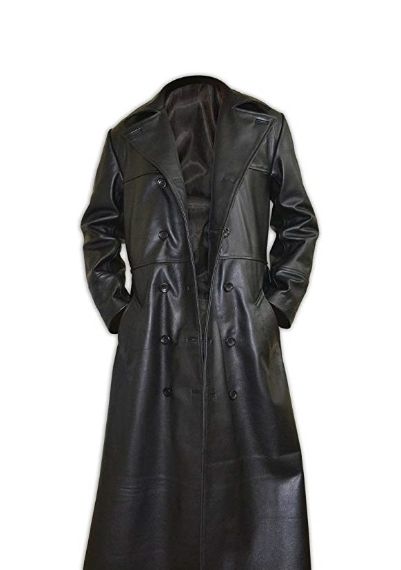 Mens Black Brandon Lee The Crow Costume Trench Long Leather Coat ...