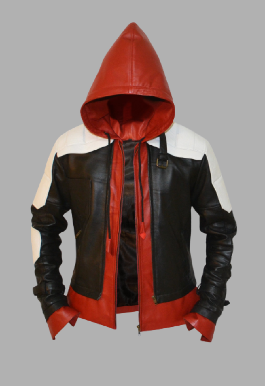 Knight Bat Red Hood White And Black Genuine Leather Jacket – South Beach  Leather