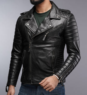 Mens Designer Quilted Padded Biker Gun Metal Leather Jacket – South ...