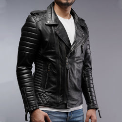 Mens Designer Quilted Padded Biker Gun Metal Leather Jacket – South ...