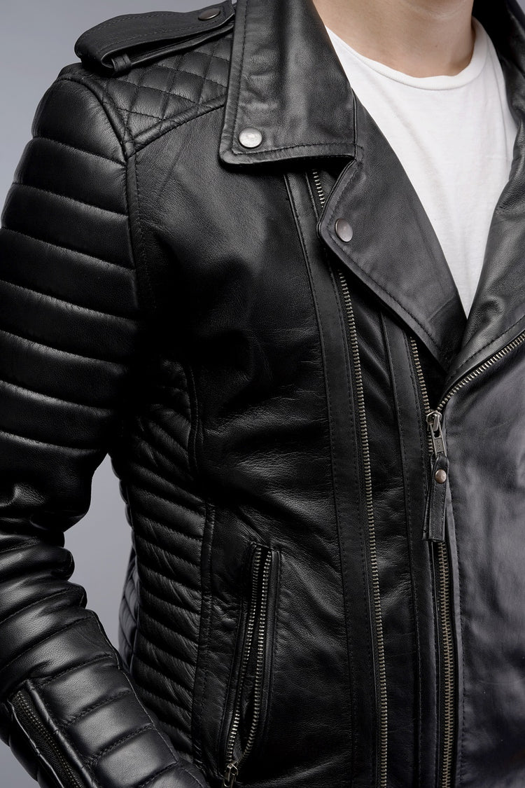 Mens Designer Quilted Padded Biker Gun Metal Leather Jacket – South ...