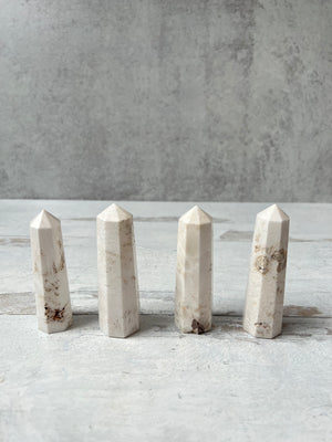 Faceted Scolecite Tower- Peace, Past Lives, Astral Travel, Spiritual Guidance, Determination - Spirit + Soul Studio