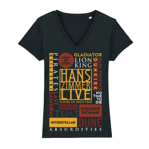 Black HZ Ladies V Neck T Shirt - Hans Zimmer Live product image