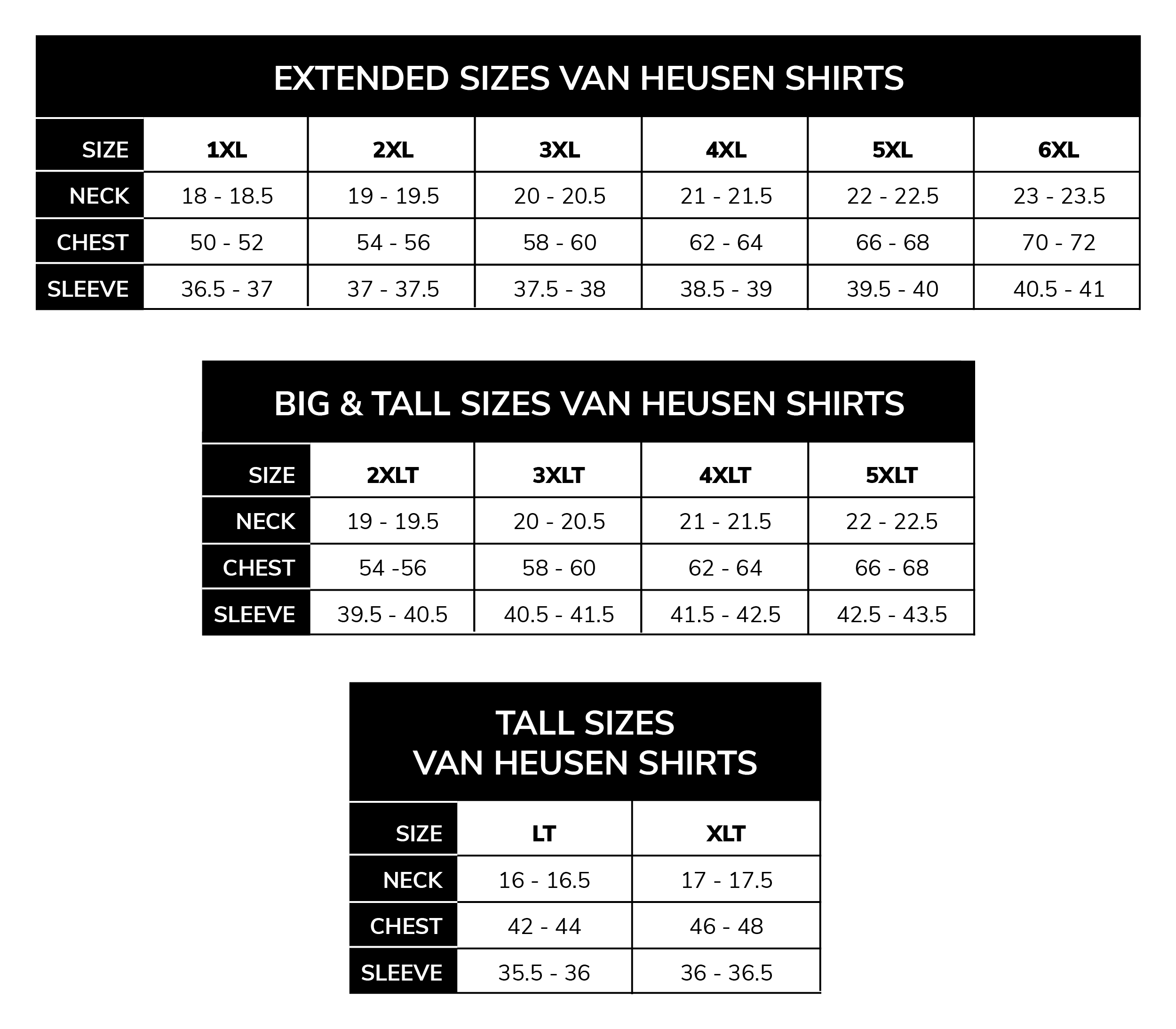 Size Chart: Shirts Big & Tall – Van Heusen
