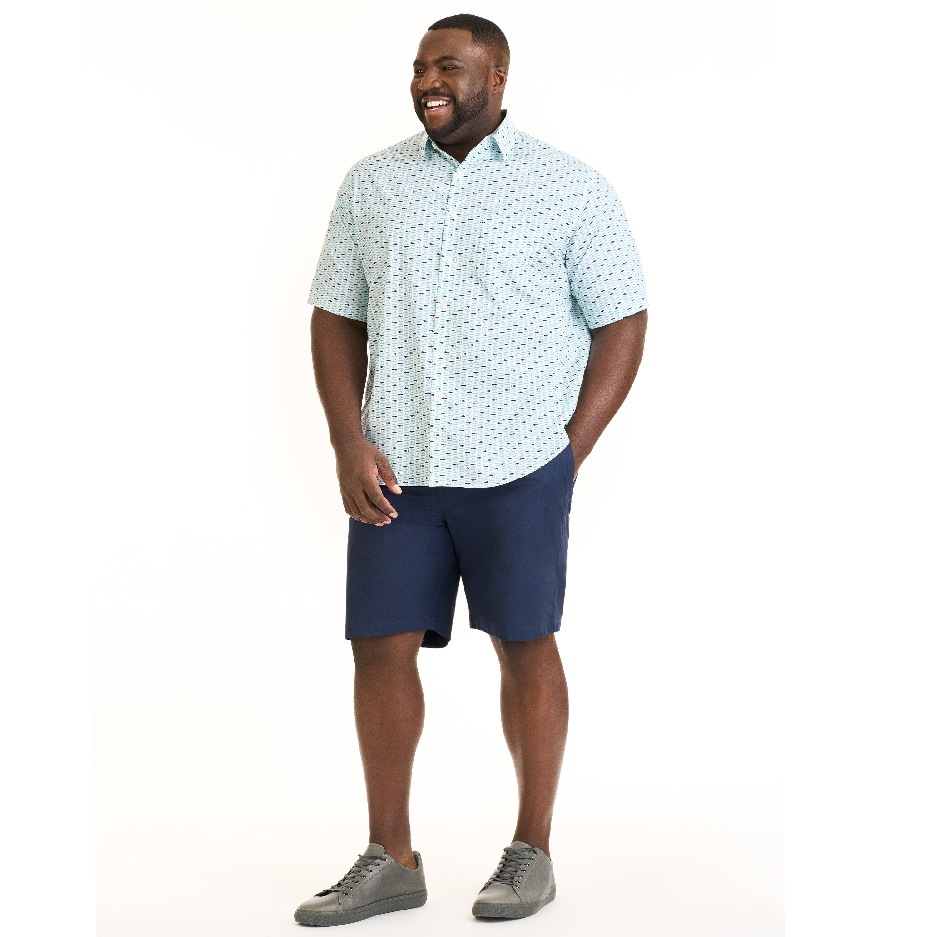 Essential Stain Shield Shark School Print Short Sleeve Shirt Big &amp; Tall - Regular Fit