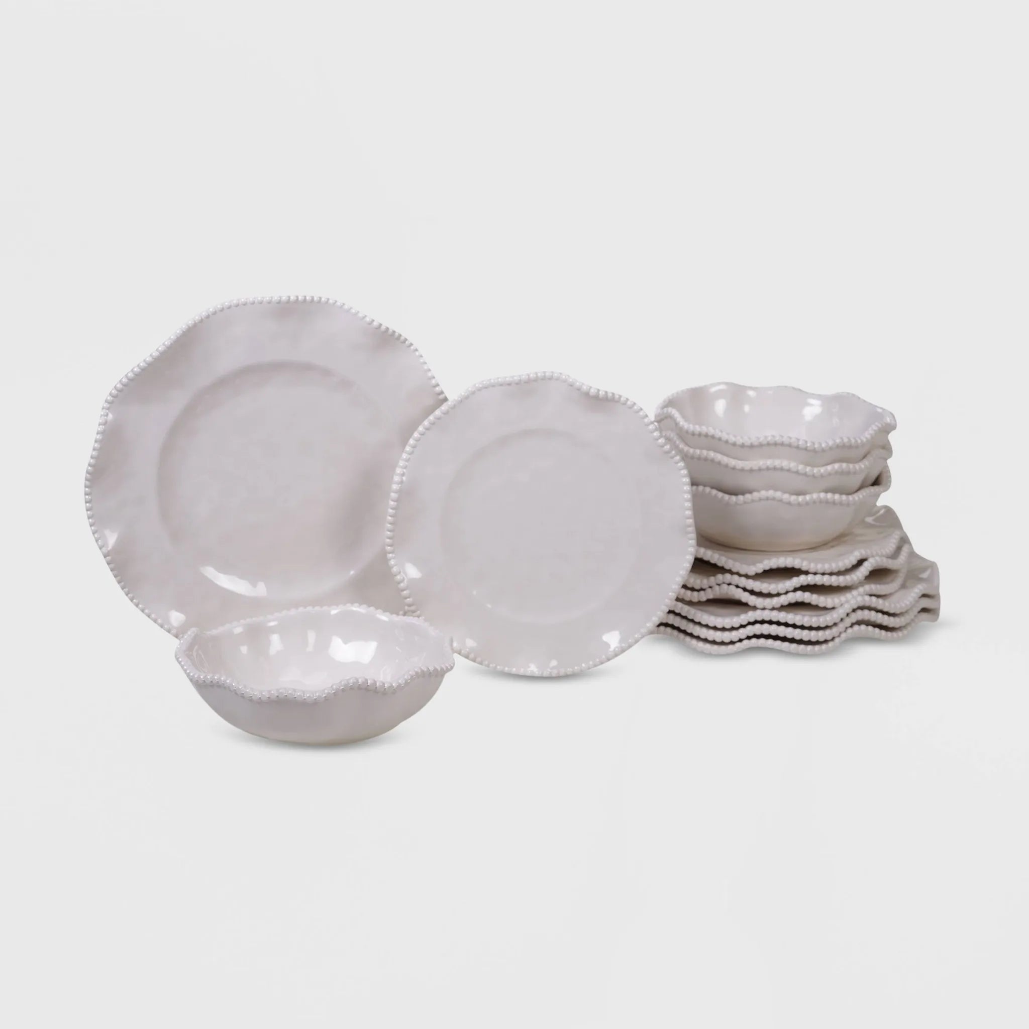 12pc Melamine Perlette Dinnerware Set Cream