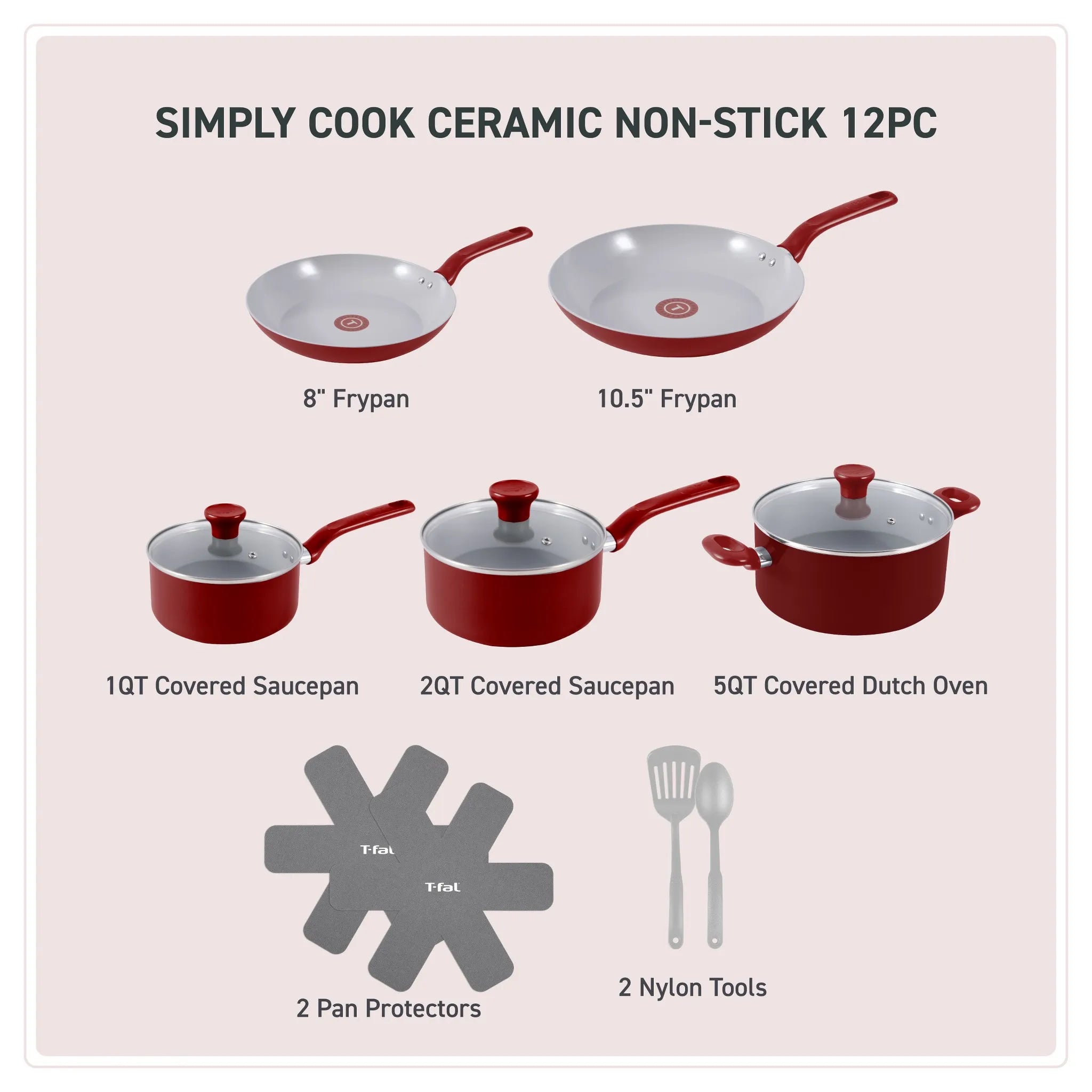 12-Piece Nonstick Ceramic Cookware Set - Red