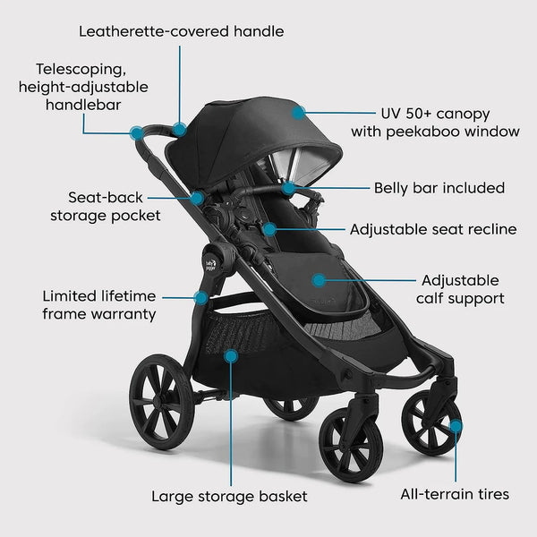 Baby Jogger City Select® 2 Eco Stroller in Lunar Black with listed features