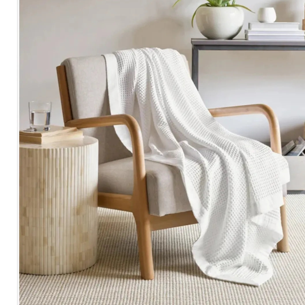 Cotton Waffle Throw Blanket - White