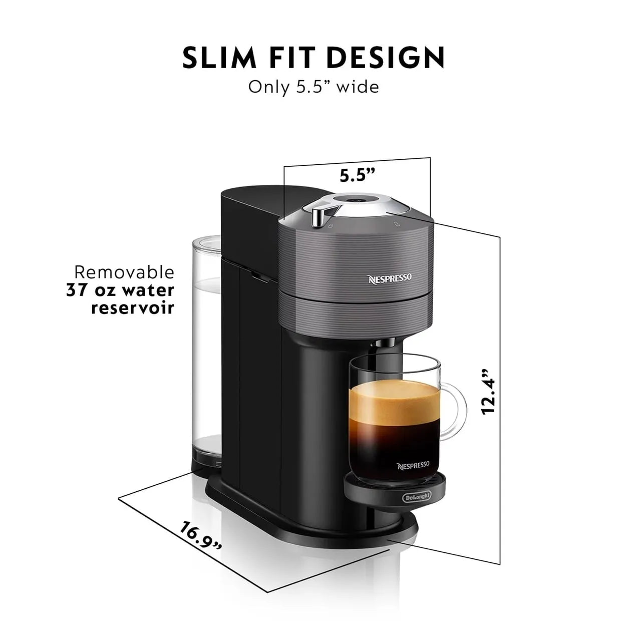 Vertuo Next Deluxe Coffee Maker by De’Longhi - Dark Grey with Milk Frother
