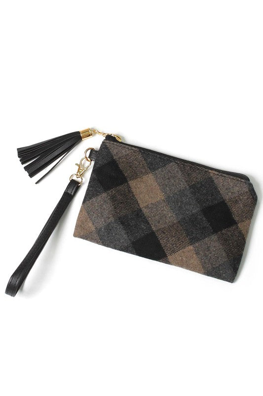 Plaid Pattern Pouch Wristlet - Weeping Willow Boutique