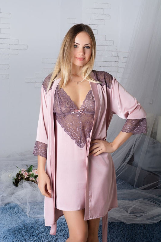 Plus size nightgown and robe, purple satin robe set, plus size lingeri