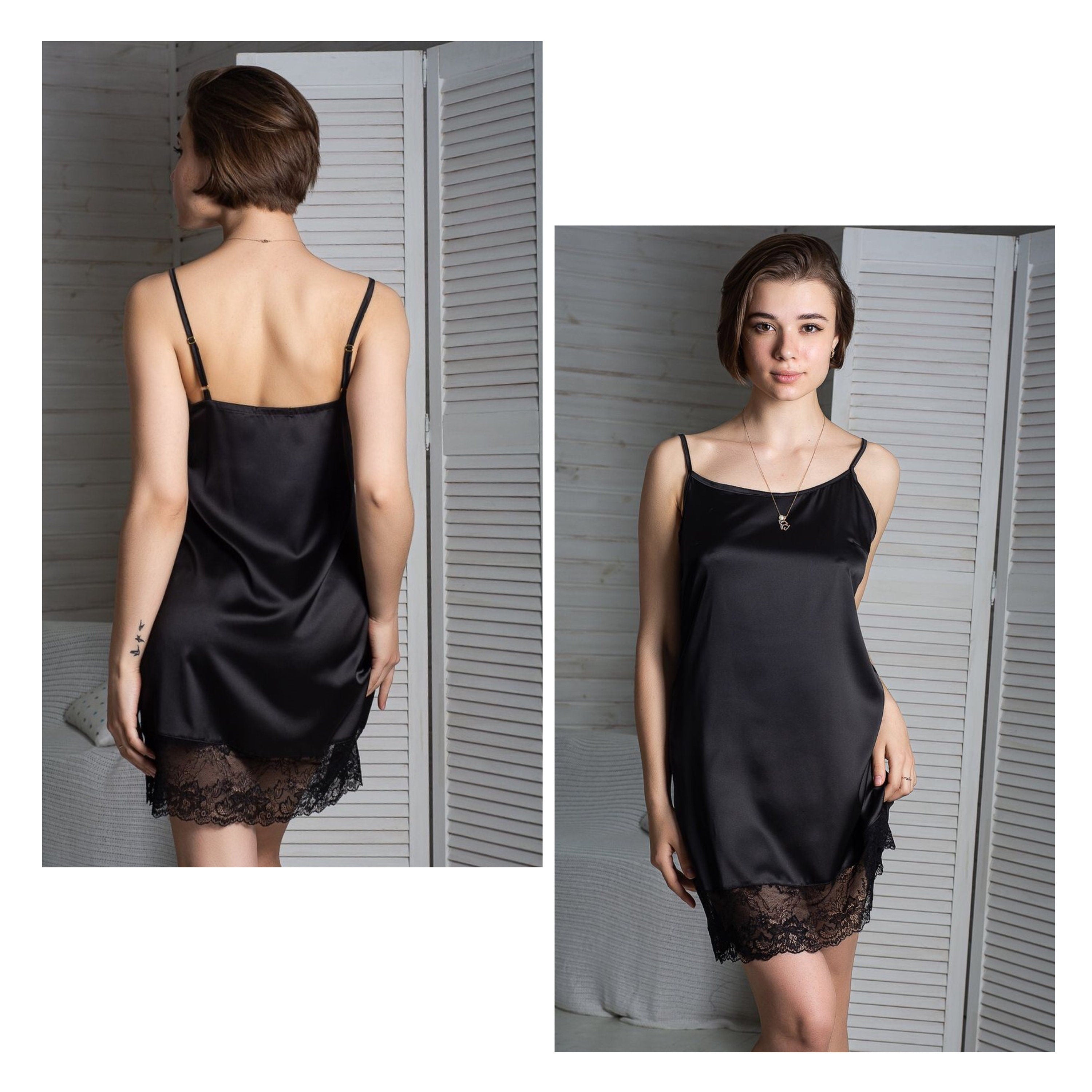 Black nightgown, slip dress, nightgown with lace, wedding nightgown ...