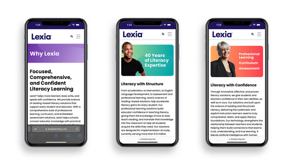 Lexia Homepage and other pages exploring Lexia features