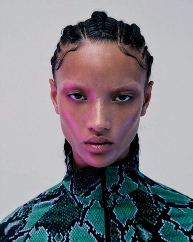 alien makeup, skin care, iridescent, beautiful model
