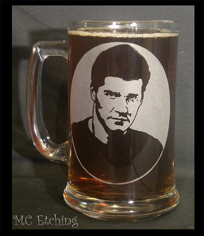 Angel from buffy the vampire slayer etched to a 16 ounce mug