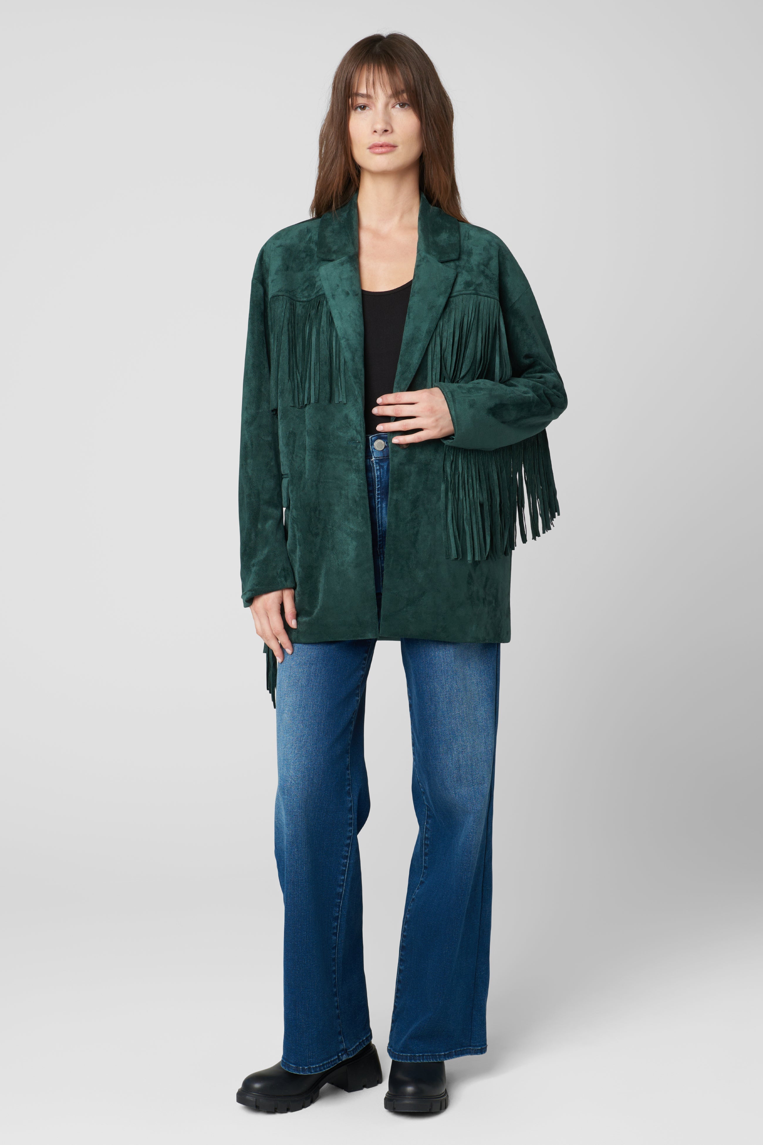 Green Velvet Pants + Blush Fringe Jacket - McKenna Bleu