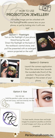 infographic of how to use photo projection jewellery