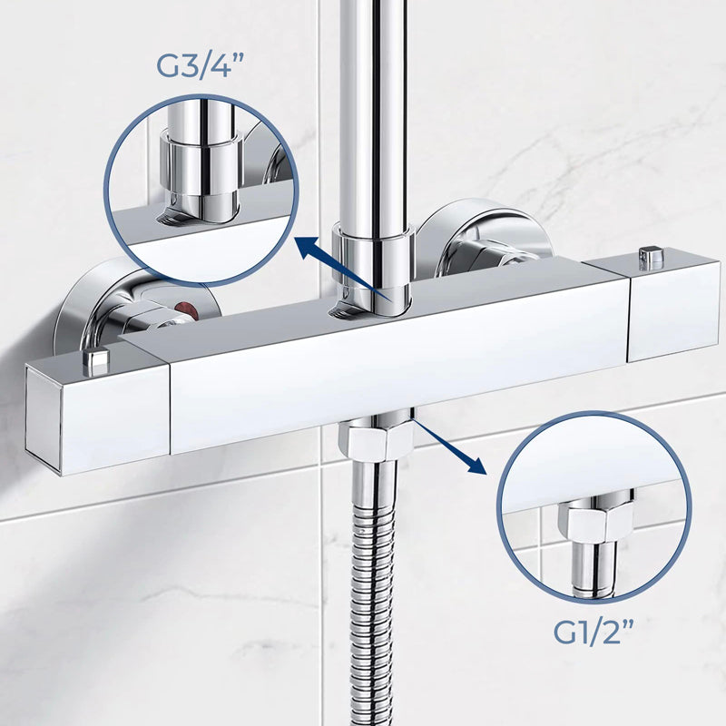 Robinet mitigeur thermostatique douche chromé 2 sorties EVO carré