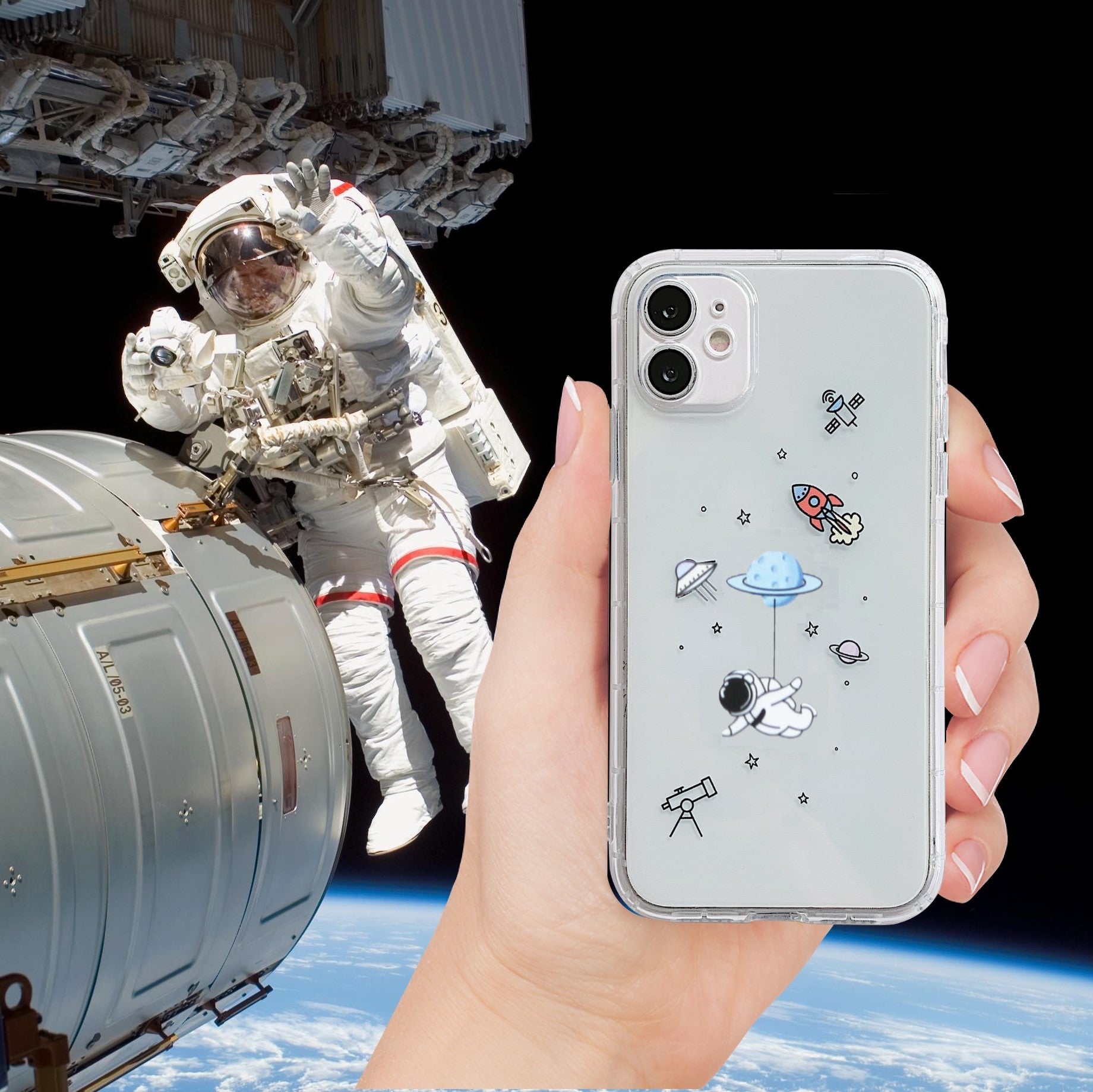 Spaceman Astronaut Clear Transparent iPhone Case Cover