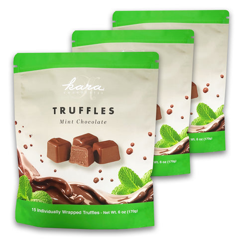 3 15 Count Pouches of Kara Chocolates Mint Chocolate Truffles