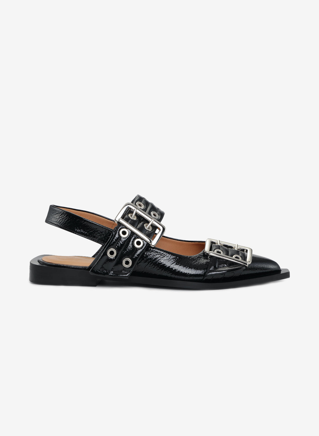 Ganni Chunky Buckle Ballerina Naplack Black