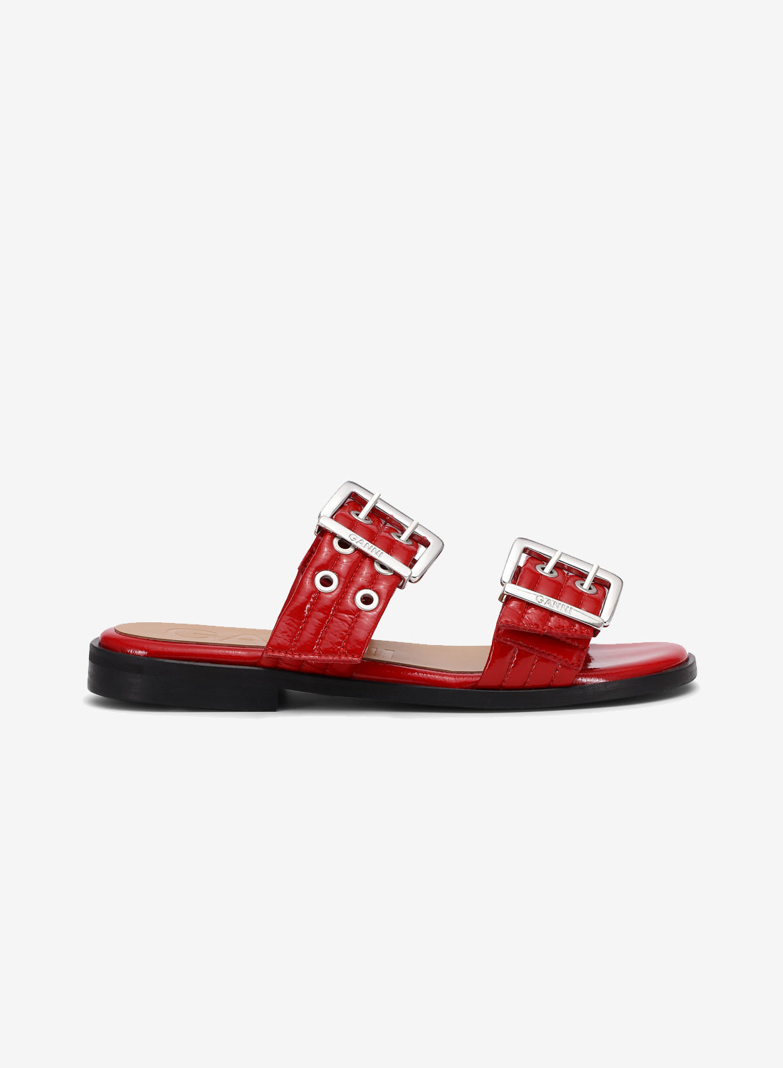 Se Ganni Feminine Buckle Two Strap Sandal Naplack Racing Red hos Number Nine