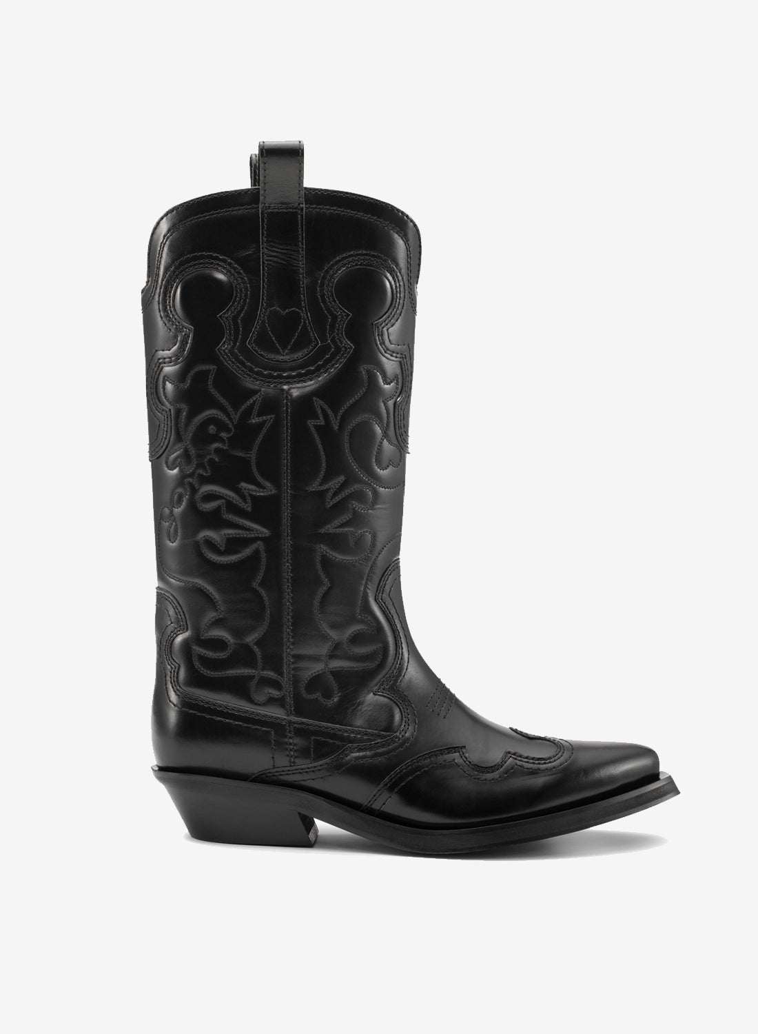 Billede af Ganni Mid Shaft Embroidered Western Boot Black/Black