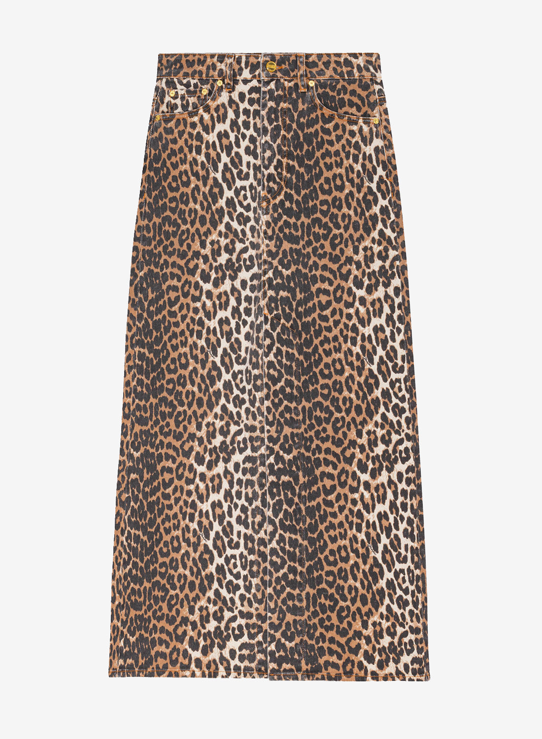 Billede af Ganni Print Denim Maxi Slit Skirt Leopard