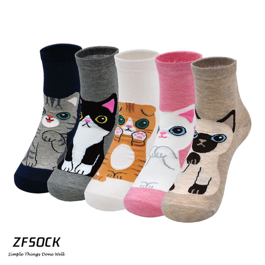 ZFSOCK Non Slip Socks for Women: Novelty Cat Socks Ladies Funny Anti Slip  Grip Socks Cotton Funky Animal Socks Gifts for Cat Lovers 5 Pairs UK 4-9