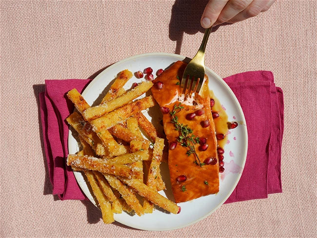 Moroccan Salmon with Chickpea Frites