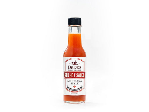 DeDe's Cajun Cuisine Red Hot Sauce Louisiana Style Bottle on White Background