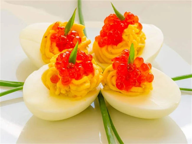 Deviled Eggs with Salmon Caviar