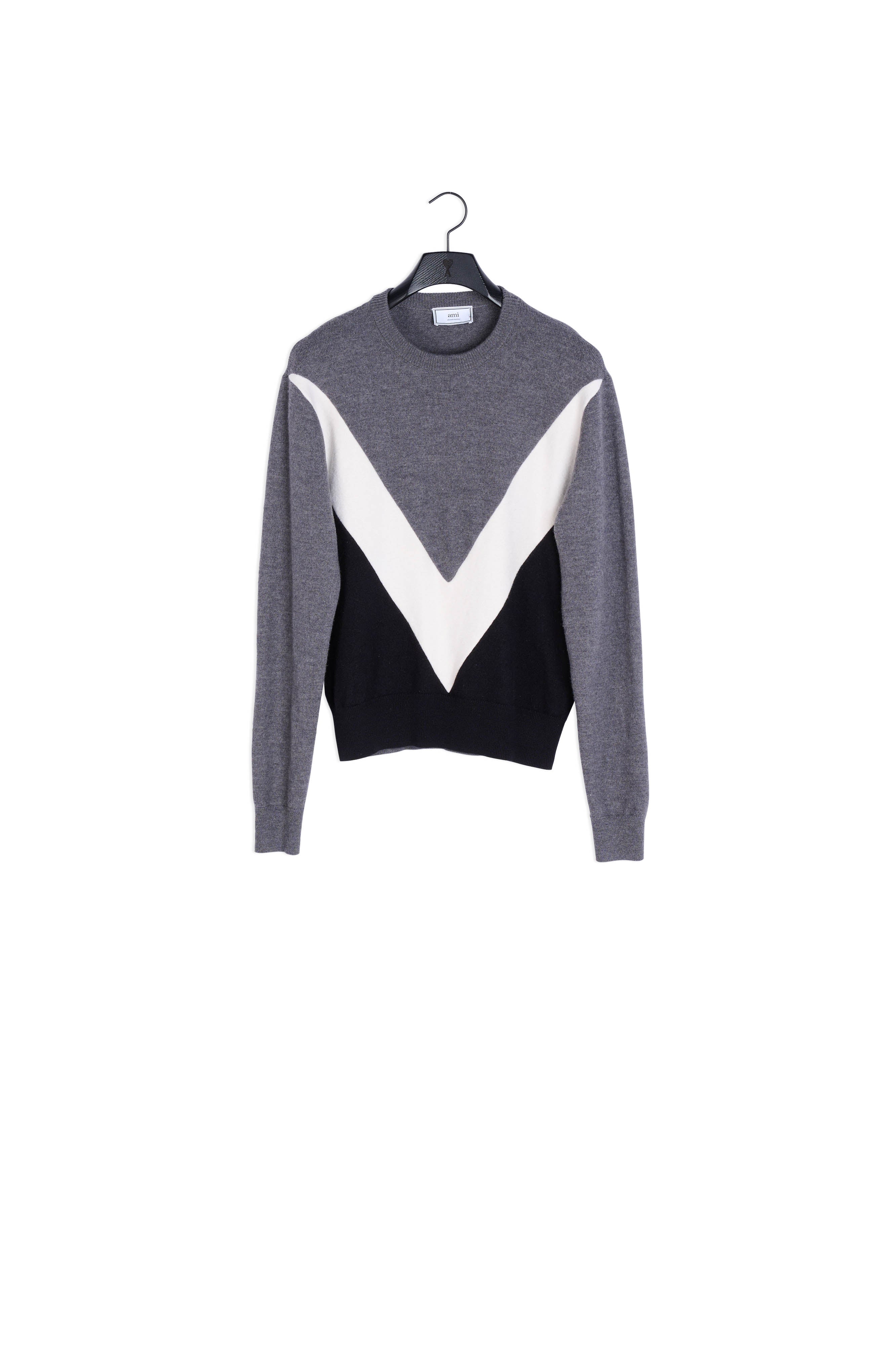Pull Col Rond Bandes Contrastees Coupees Cousues