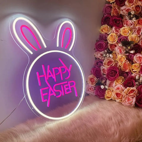 the image showing an hanging easter neon sign