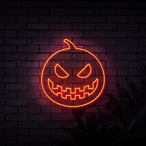 the image showing a happy Halloween neon sign