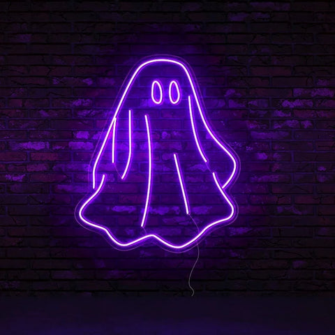 the image showing a happy Halloween neon sign