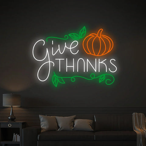 the image is showing thanks giving neon sign