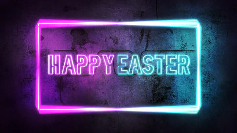 the image is showing a pink coloured Easter neon sign 