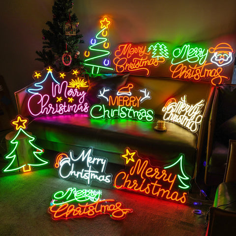 the image is showing a tree for christams neon sign