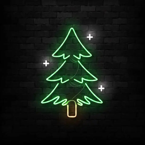 the image is showing a tree for christams neon sign