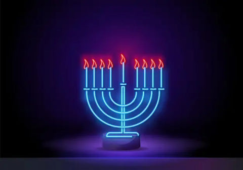 the image is showing a text of happy hannukah neon sign
