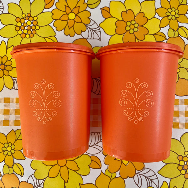 Pair of RETRO Bright TUPPERWARE Containers Canisters Vintage 70's Kitchen
