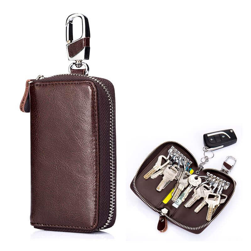 Black Key Chain Bag Leather Ring Holder Case Car Auto Coin Universal Remote  Smart Key Cover Fob Alarm Security Zipper Keychain Wallet Bag (Mercedes-Benz)  : : Fashion