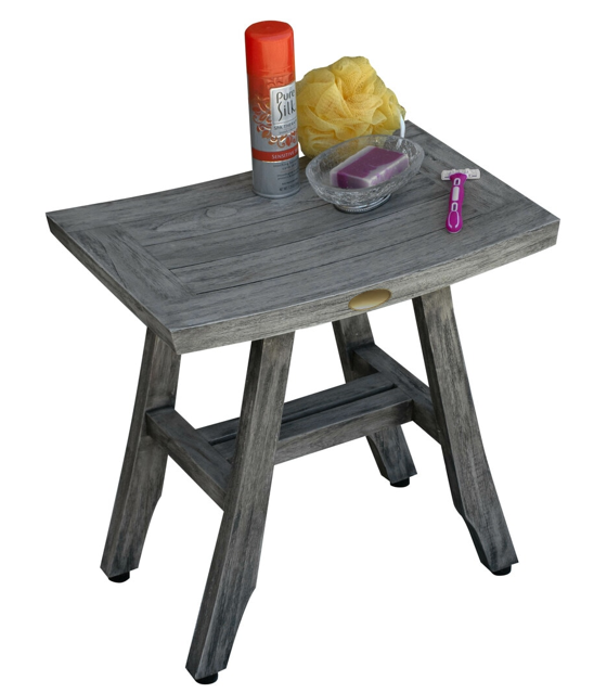 Compact Contemporary Teak Shower Stool in Gray Finish